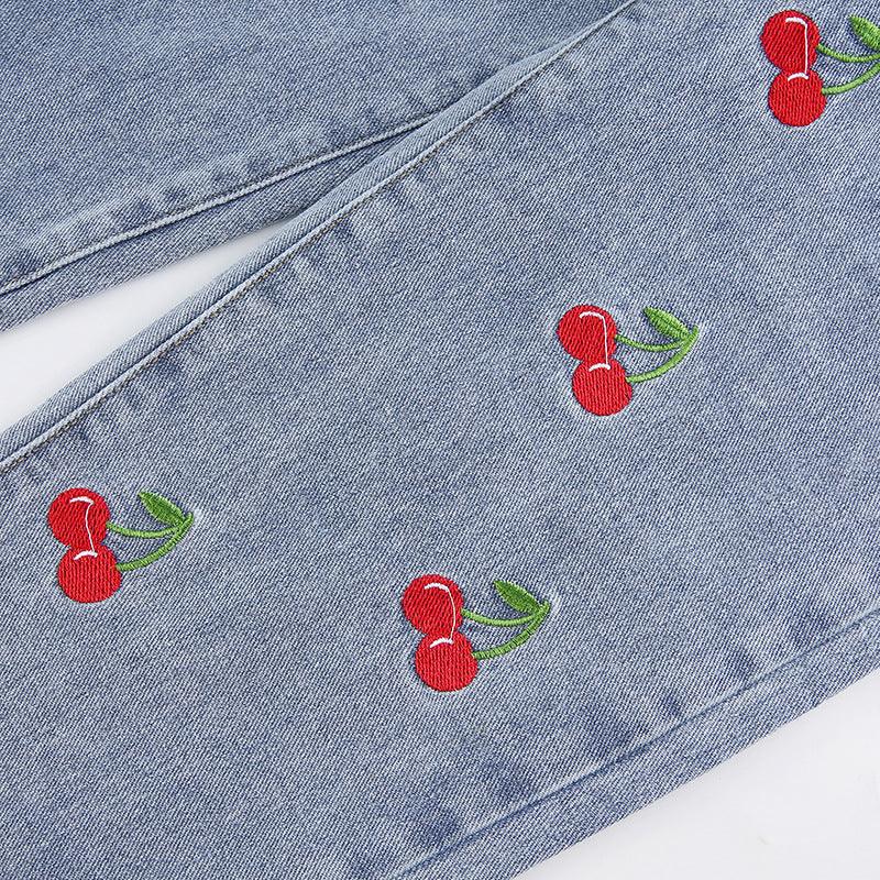 Cherry Embroidered High-rise Slimming Pencil Jeans - SEOUL STYLEZ