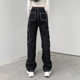 Retro Topstitched Big Pocket Black Straight High-rise Jeans/ Y2K / ACUBI - SEOUL STYLEZ
