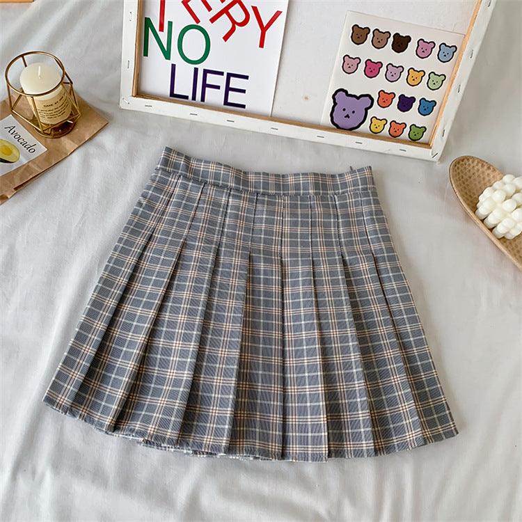 Candy Color Plaid All-Match Pleated Skirt - SEOUL STYLEZ