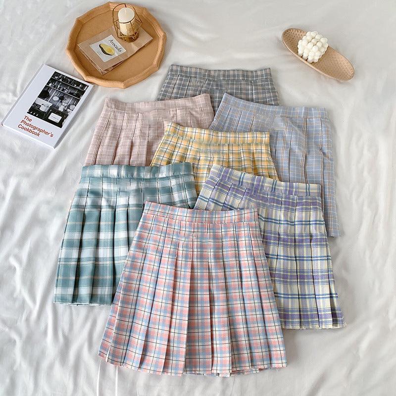 Candy Color Plaid All-Match Pleated Skirt - SEOUL STYLEZ