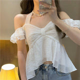 This Haterneck Off Shoulder Bow Top features a stylish design in yellow and white and is perfect for creating a fashionable Korean idol look. The haterneck and off shoulder detailing adds a unique look, while the bow detail in the front adds a flirty feel to the outfit.