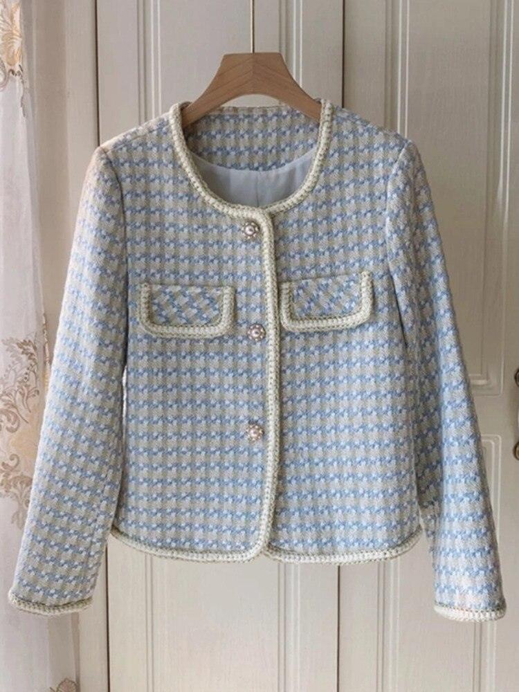 French Vintage Tweed Plaid Jacket - SEOUL STYLEZ