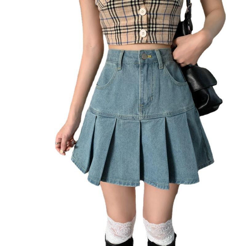Trendy High Waist Retro Pleated A-line Skirt - SEOUL STYLEZ