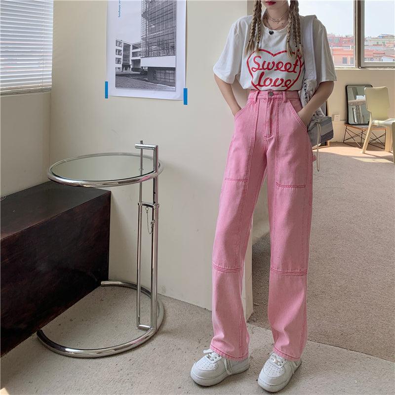 Pink High-Waisted Baggy Jeans – SEOUL STYLEZ