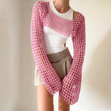 pink knitted croped long sleeve shrug