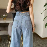 Two Button High Waisted Draped Wide Leg Pants