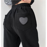 Loose Drawstring Track Pants with Loveheart Pocket