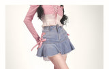Pink Lace-up Denim Skirt - SEOUL STYLEZ