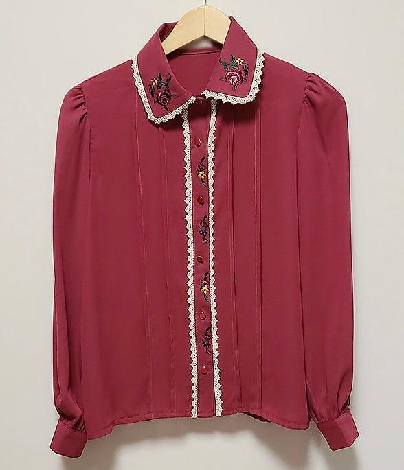 Vintage Embroidery Bow Tie Blouse - SEOUL STYLEZ