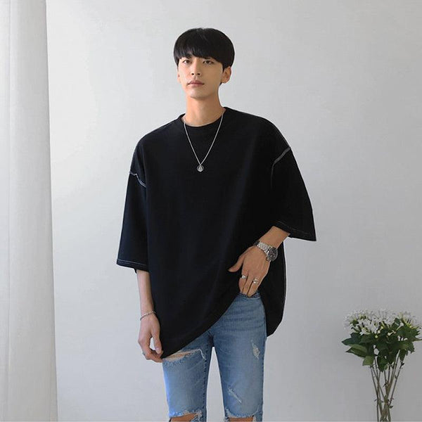 Loose Half-Sleeve Solid Color Top Five-Point Sleeve Shirt - SEOUL STYLEZ