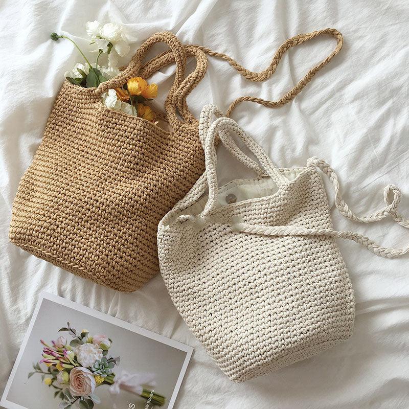 Wool Bucket Bag Cotton Woven Bag Shoulder Bag - SEOUL STYLEZ