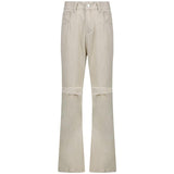 Women's Casual Denim Flared Pants With Ripped Knees - SEOUL STYLEZ