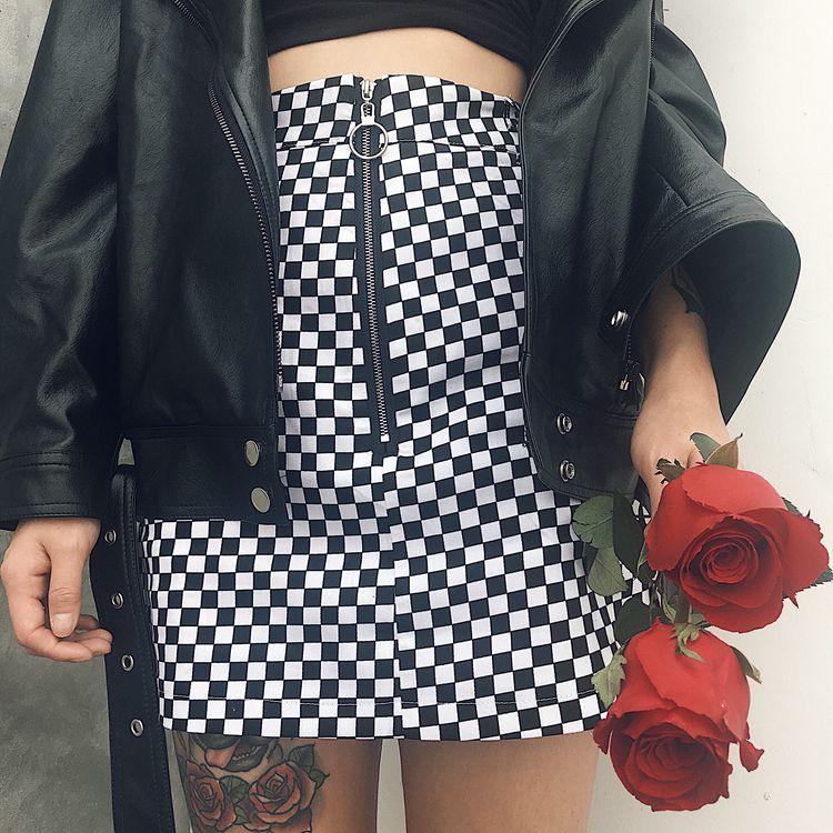 Zipper High Waist Checkered Board Skirt - SEOUL STYLEZ