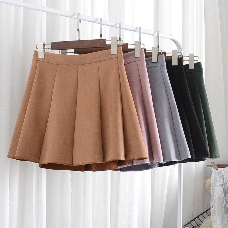 High Waist Pleated Velvet A-line Skirt - SEOUL STYLEZ