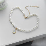 Round Medal Pearl Necklace Irregular Pearl - SEOUL STYLEZ