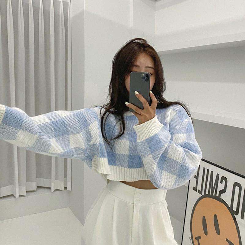 Pastel Plaid Sweater - SEOUL STYLEZ