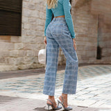 Cotton High Waist Retro Women's Plaid Jeans - SEOUL STYLEZ