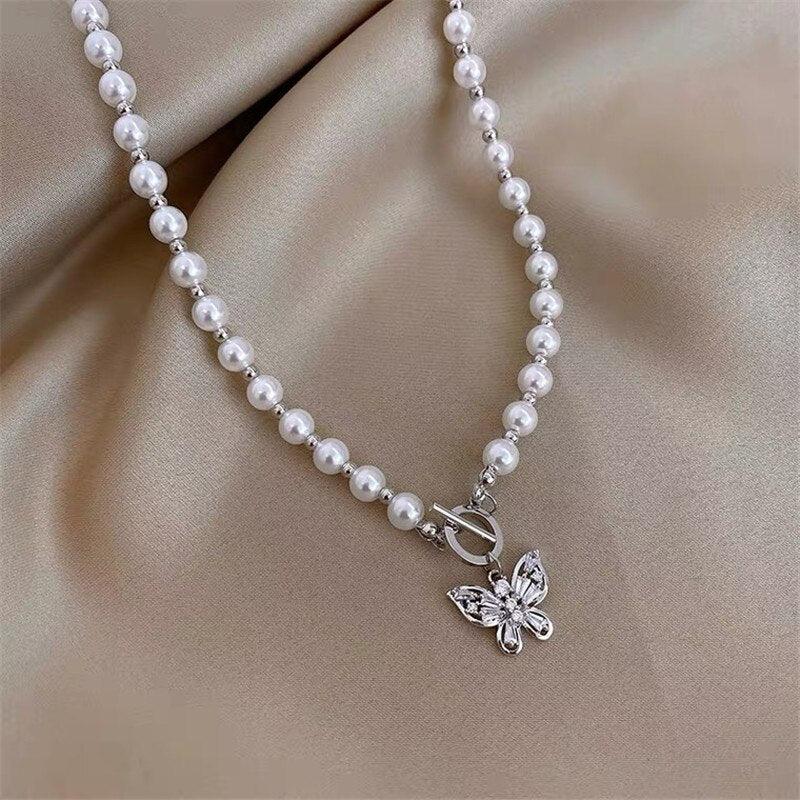 Butterfly Pearl Pendant Necklace - SEOUL STYLEZ