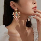Luxury Pink Rhinestone Bowknot Drop Earrings - SEOUL STYLEZ