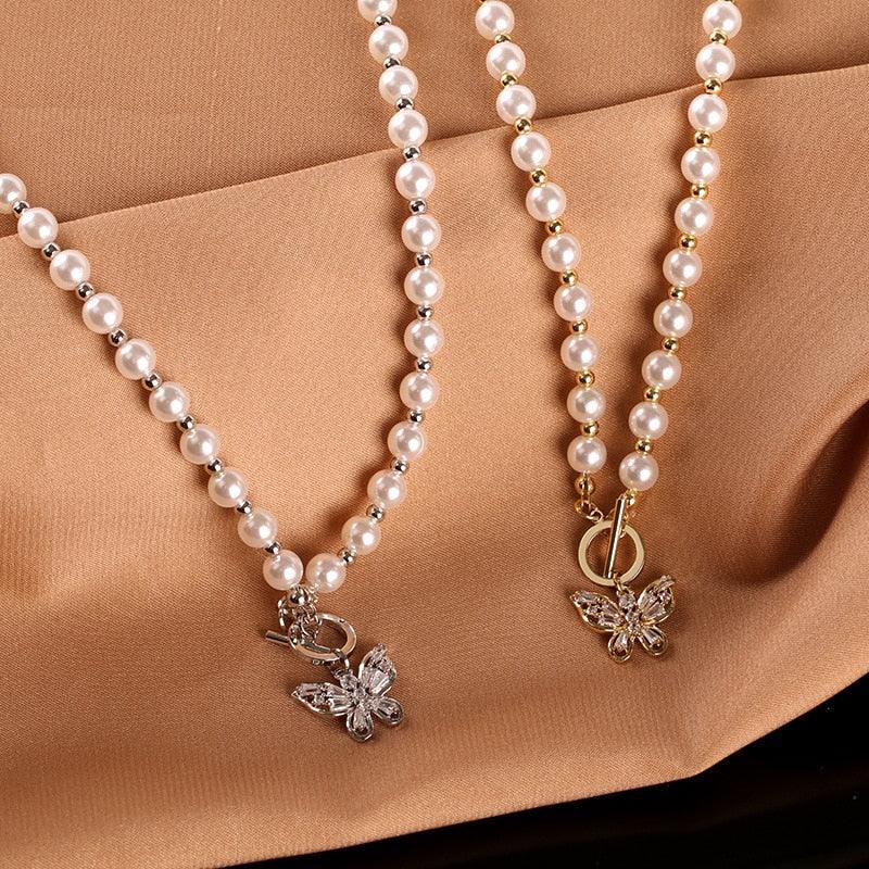 Butterfly Pearl Pendant Necklace - SEOUL STYLEZ