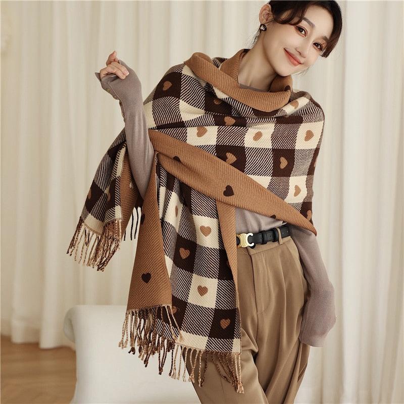 Long Plaid Heart Scarf - SEOUL STYLEZ