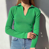 Casual Long Sleeve Collar Knitted Top - SEOUL STYLEZ