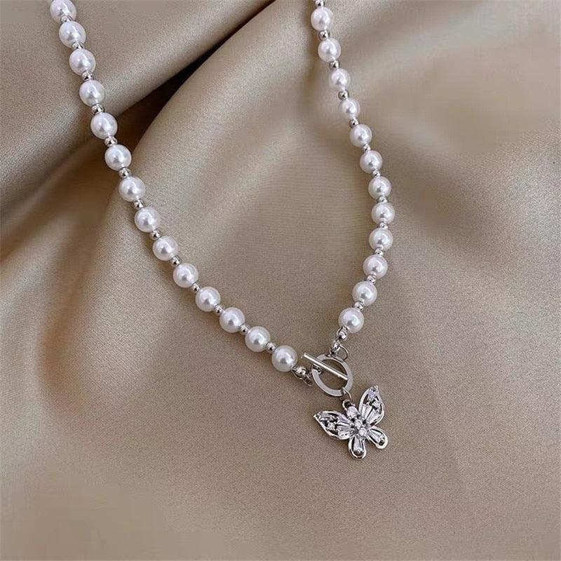 Butterfly Pearl Pendant Necklace - SEOUL STYLEZ