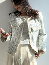 French Vintage Tweed Plaid Jacket - SEOUL STYLEZ