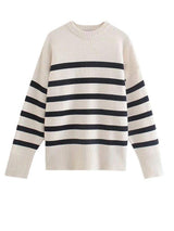 Striped Knitted Loose Sweater - SEOUL STYLEZ