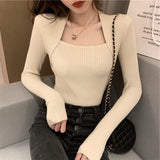 Long Sleeve Square Knitted Top - SEOUL STYLEZ