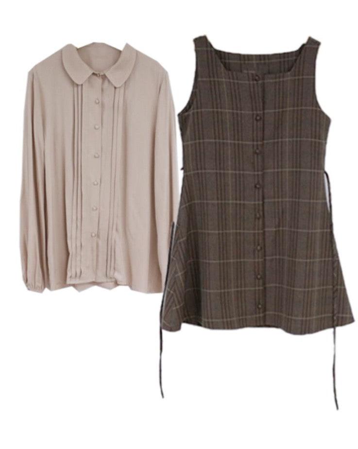 Autumn Vintage Plaid Button Dress - SEOUL STYLEZ