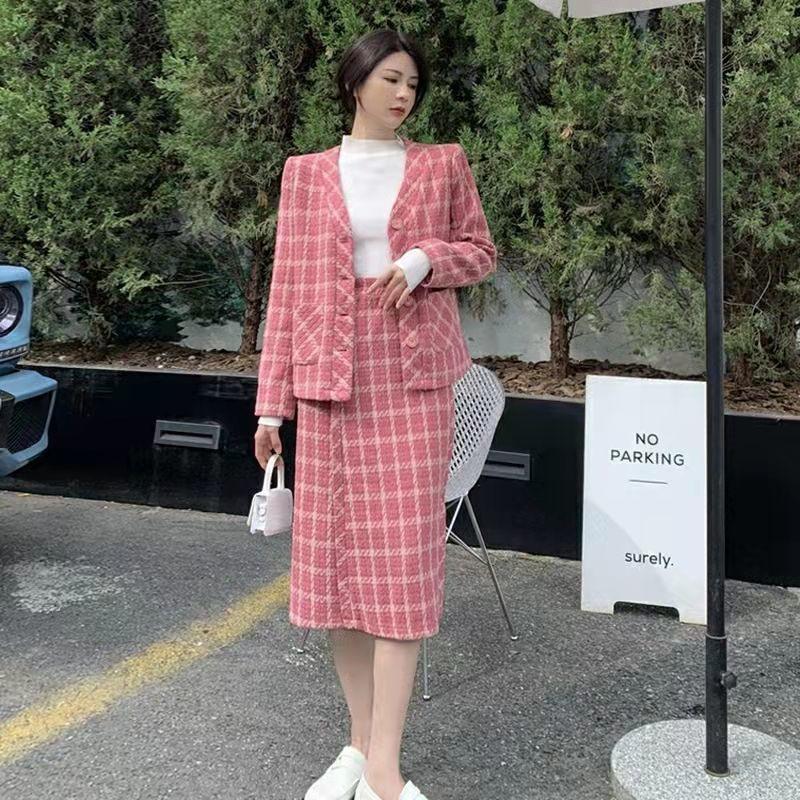 Chic Plaid Long Skirt Cardigan Sets - SEOUL STYLEZ