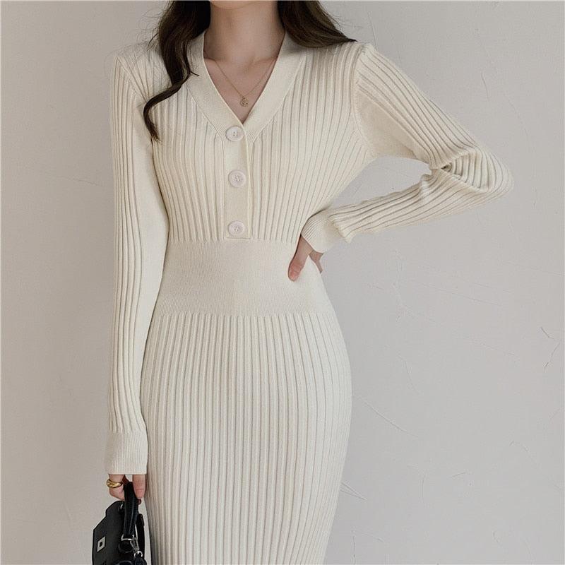 Basic Knitted Long Bodycon Dress - SEOUL STYLEZ