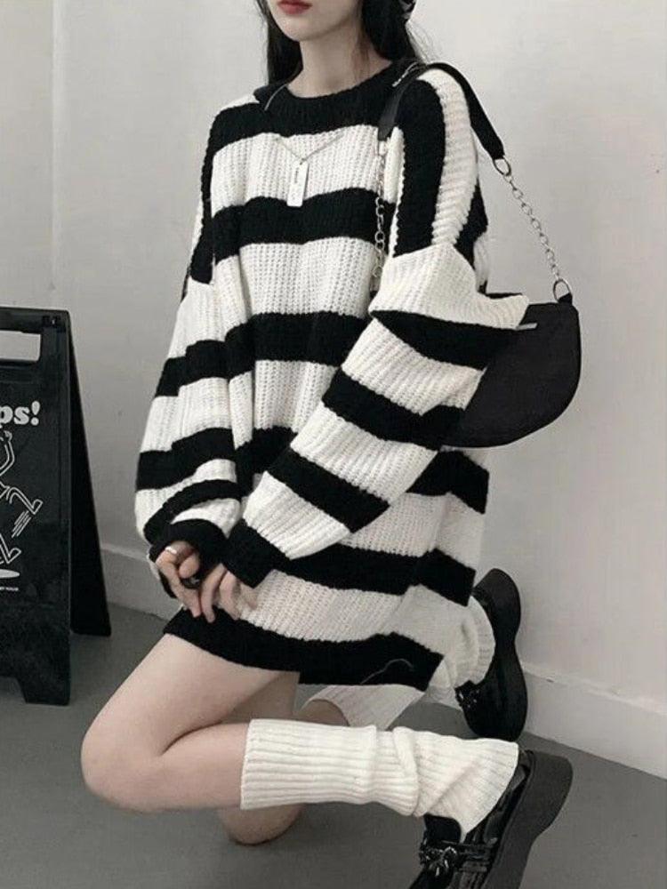Vintage Gothic Striped Knitted Long Sleeve Sweater - SEOUL STYLEZ