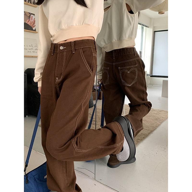 Wide Baggy Brown Jeans - SEOUL STYLEZ
