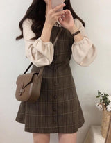 Autumn Vintage Plaid Button Dress - SEOUL STYLEZ