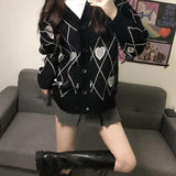 Argyle Black Heart Pattern Vest Cardigan - SEOUL STYLEZ