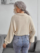 Zipper Drawstring Lapel Knit Pullover Polo Shirt - SEOUL STYLEZ