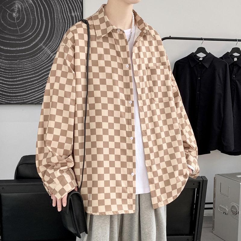 Checkerboard Long Sleeve Shirt - SEOUL STYLEZ