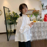 White Loose All-match Long-sleeved Stand-up Collar Shirt - SEOUL STYLEZ