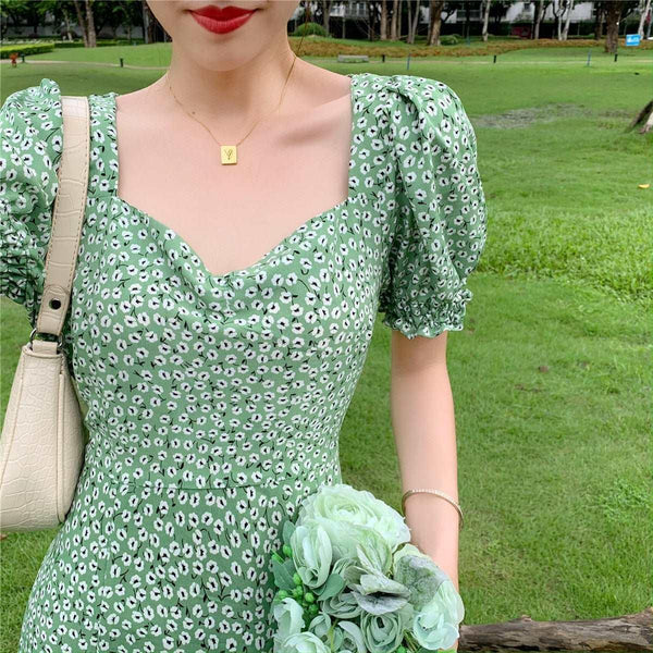 Floral Green Dress - SEOUL STYLEZ