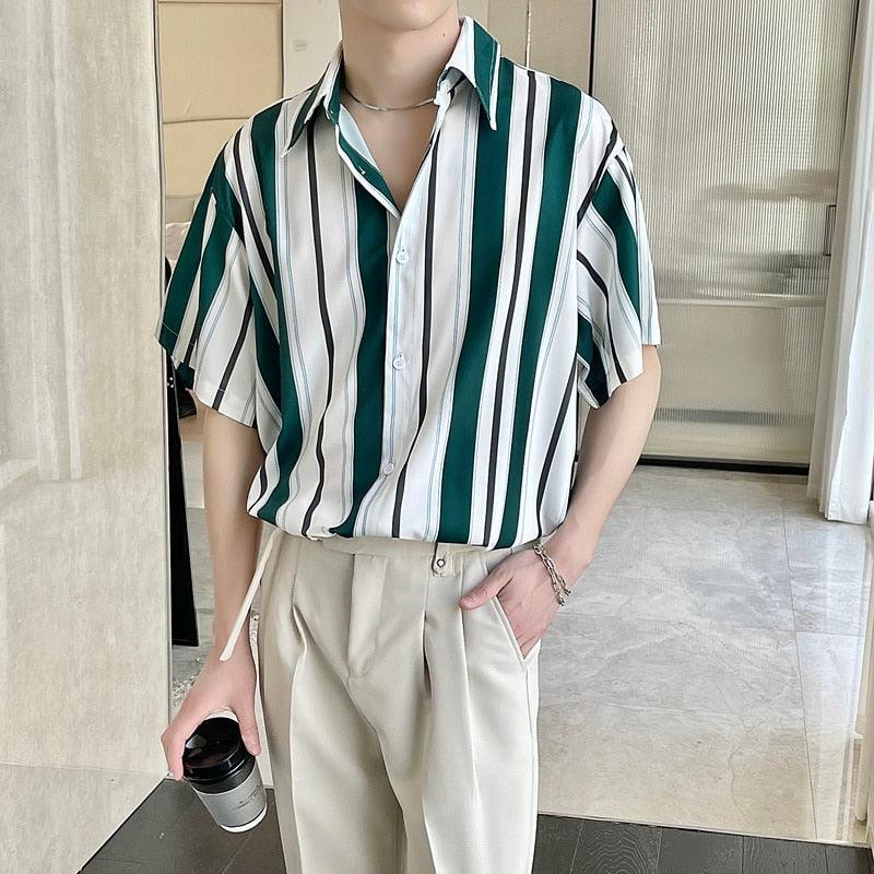 Green Striped Shirt - SEOUL STYLEZ