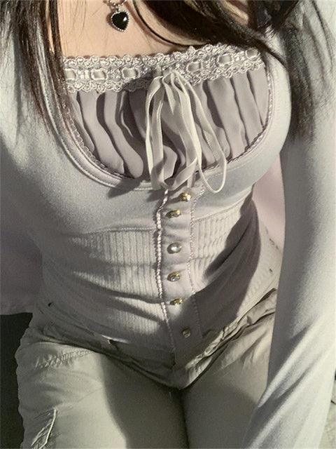 Lace Patchwork Button Top - SEOUL STYLEZ