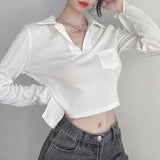 Long Sleeve Collar Pocket Top - SEOUL STYLEZ