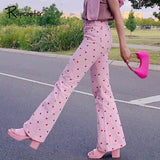 Pink Heart Printed Pants - SEOUL STYLEZ