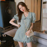 Puff Sleeve Plaid Dress - SEOUL STYLEZ