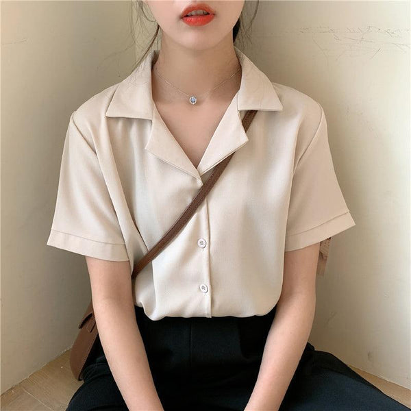 V Neck Sleeve Collar Basic Shirt - SEOUL STYLEZ